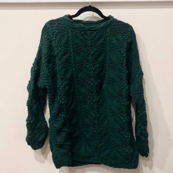 Vintage Sweaters - Vintage Emerald Green Knit Crew Neck Sweater